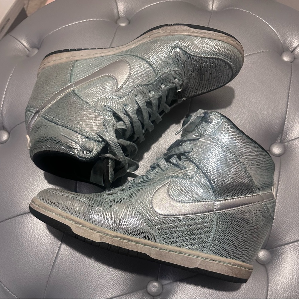 Nike WMNS Dunk SKY HI “Disco Ball” 637991-001 Metallic Silver/Glacier Ice sz 10 - Picture 6 of 9
